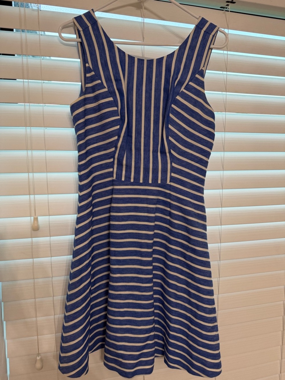 Blue and White Striped Sleeveless Fit-and-Flare Dress